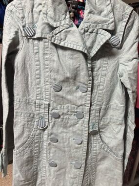 Marc Jacobs Mint Green Double-Breasted Trench Coat with Striped Buttons